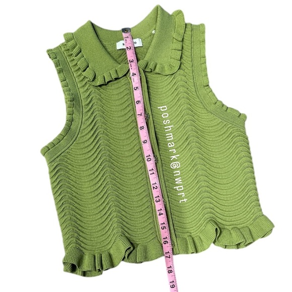SANDRO 🌻 Lina Knit Ruffle Tank Top Blouse Gold Button Down Olive Green XS 0 1 - Picture 10 of 12